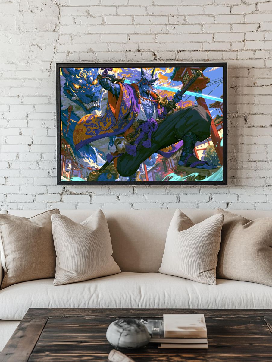 Samurai Demon Battle Illustration Poster. room preview