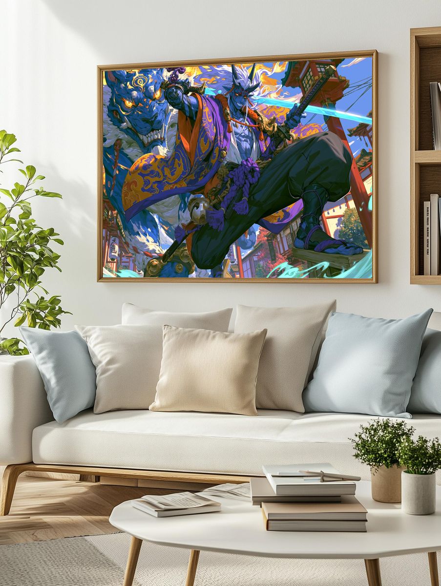Samurai Demon Battle Illustration Poster. — room view 2