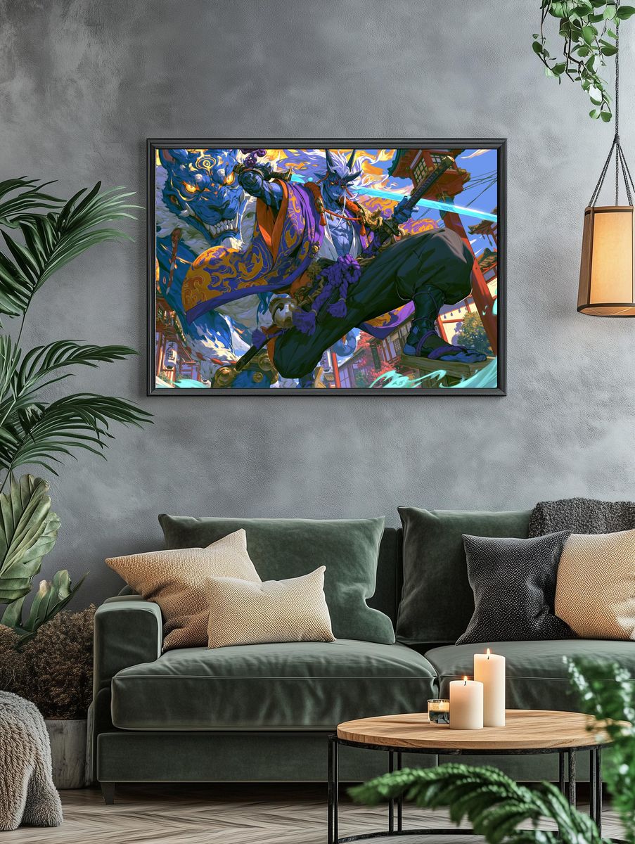 Samurai Demon Battle Illustration Poster. — room view 4