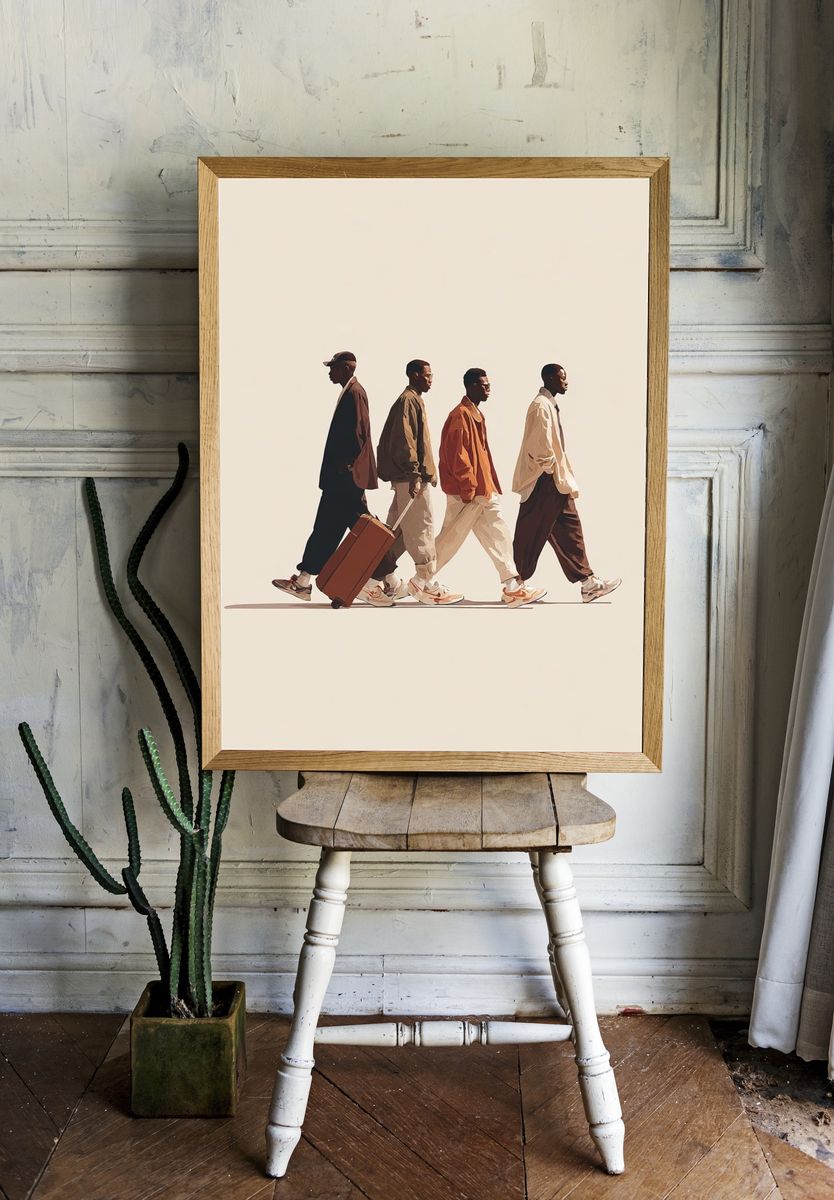 Stylish Men Walking Illustration Poster room preview