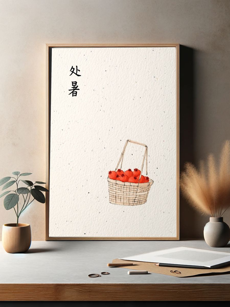 Persimmons Basket Watercolor Print. — room view 2