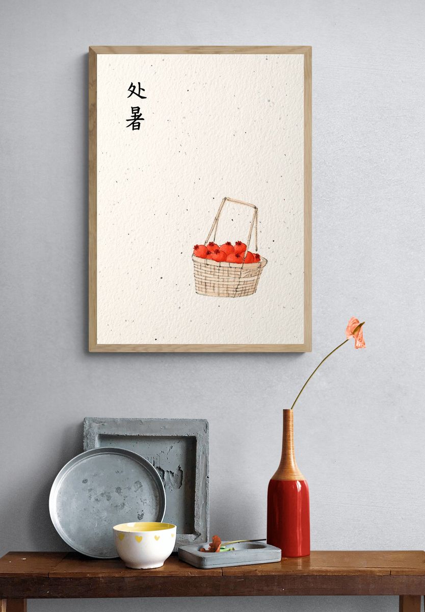Persimmons Basket Watercolor Print. — room view 3