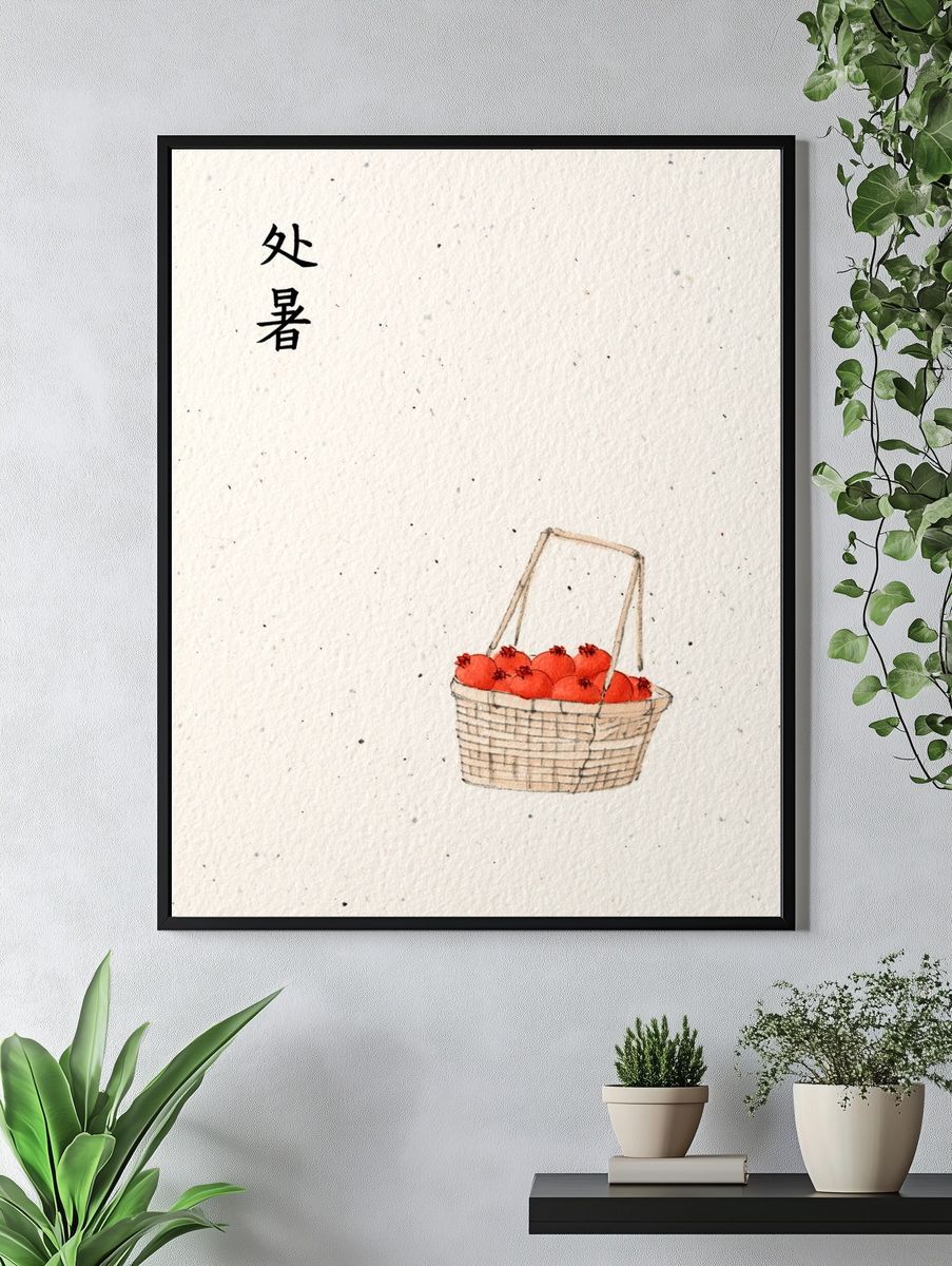 Persimmons Basket Watercolor Print. — room view 4