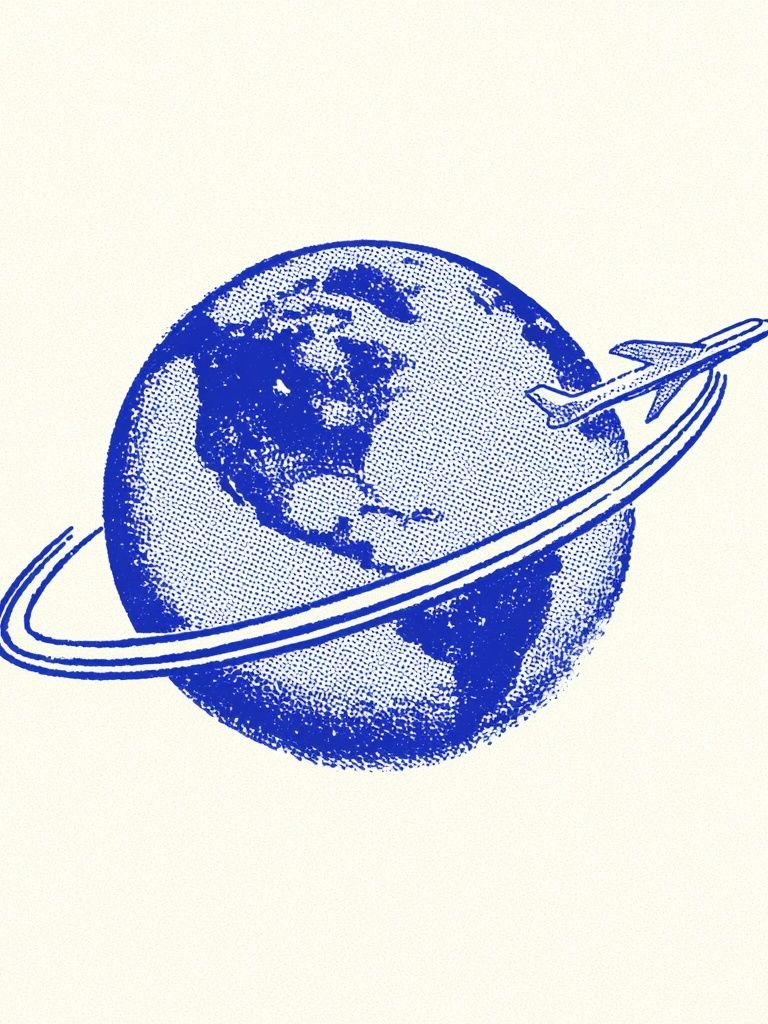 Blue Globe Airplane Illustration Poster. poster — illustration art