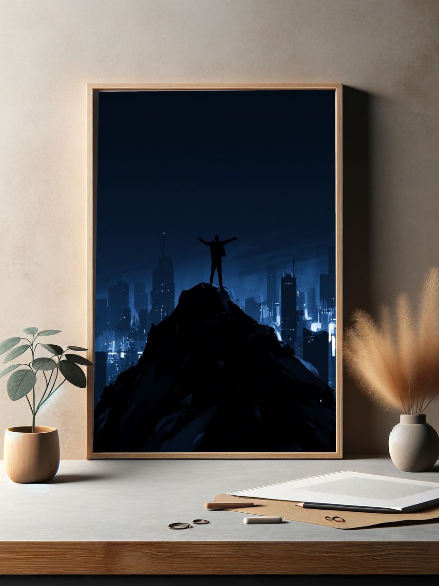 City Summit Silhouette Digital Art Poster. — room view 2