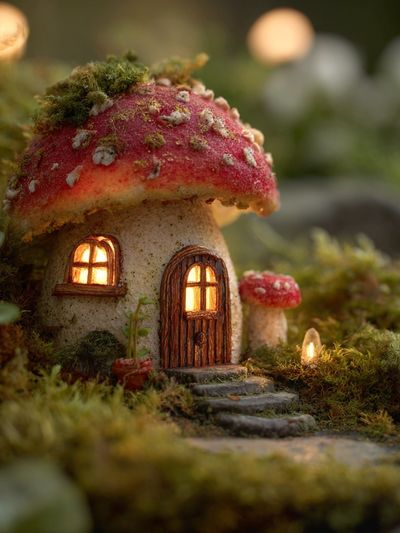 Enchanted Mushroom Cottage Illustration Poster. poster print