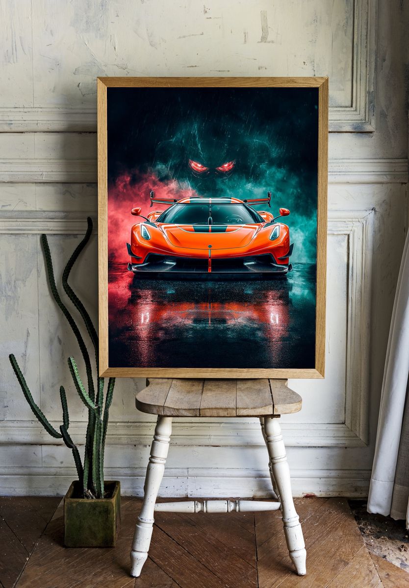 Neon Supercar Storm Poster. — room view 1