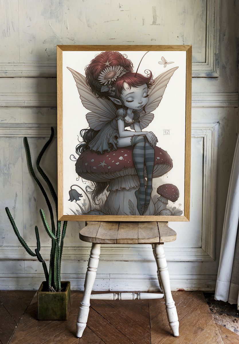 Mushroom Fairy Digital Art Print. — room view 1