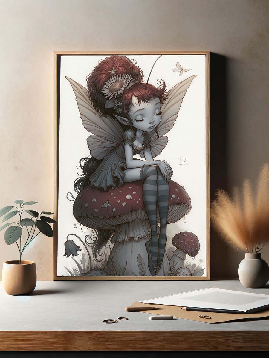 Mushroom Fairy Digital Art Print. — room view 2