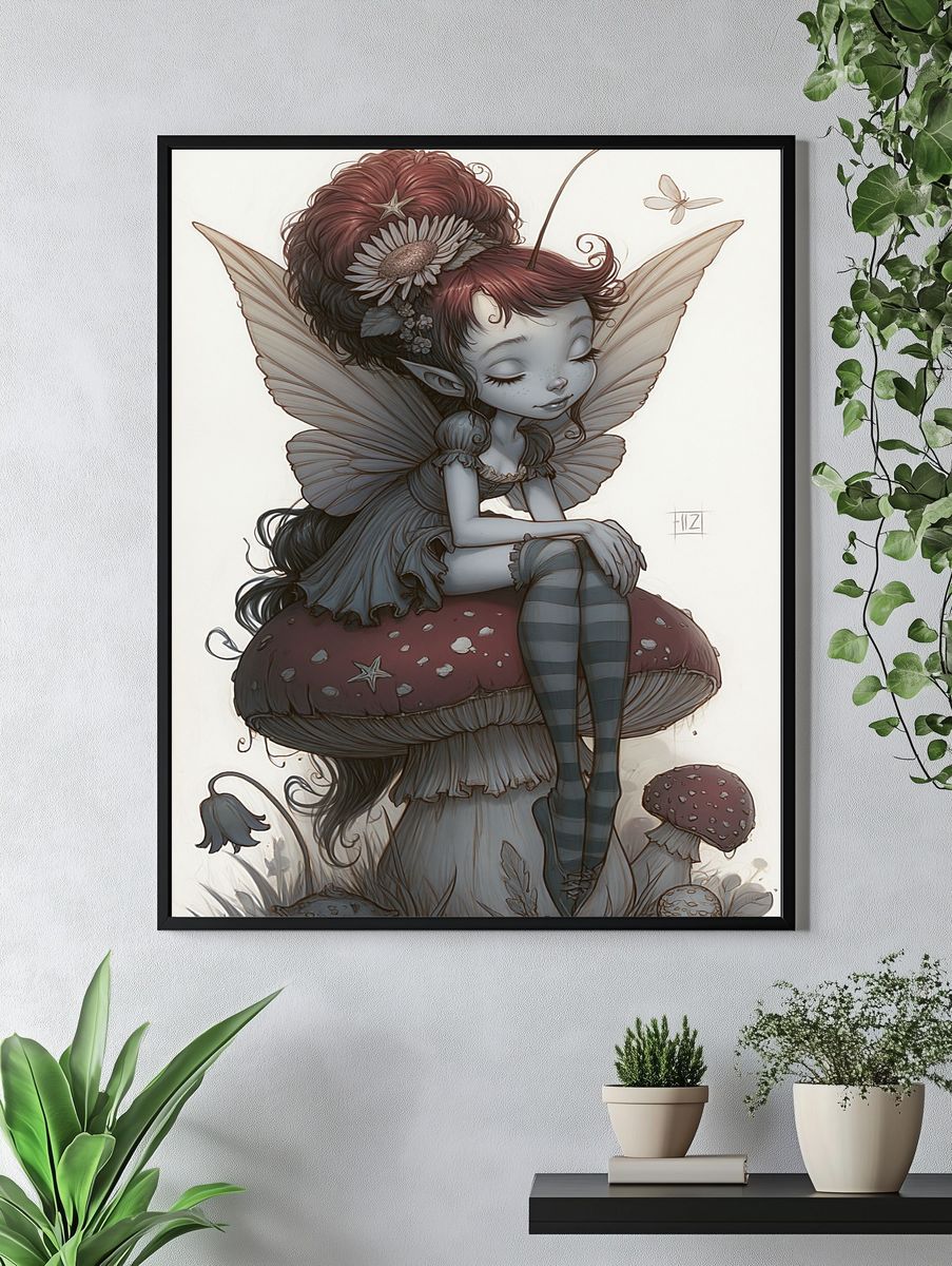 Mushroom Fairy Digital Art Print. — room view 4