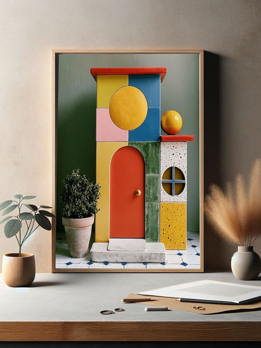 Color Block House Illustration Poster. — room view 2