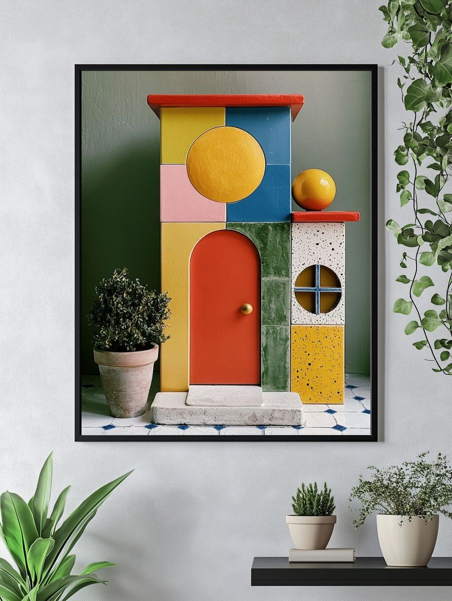Color Block House Illustration Poster. — room view 4
