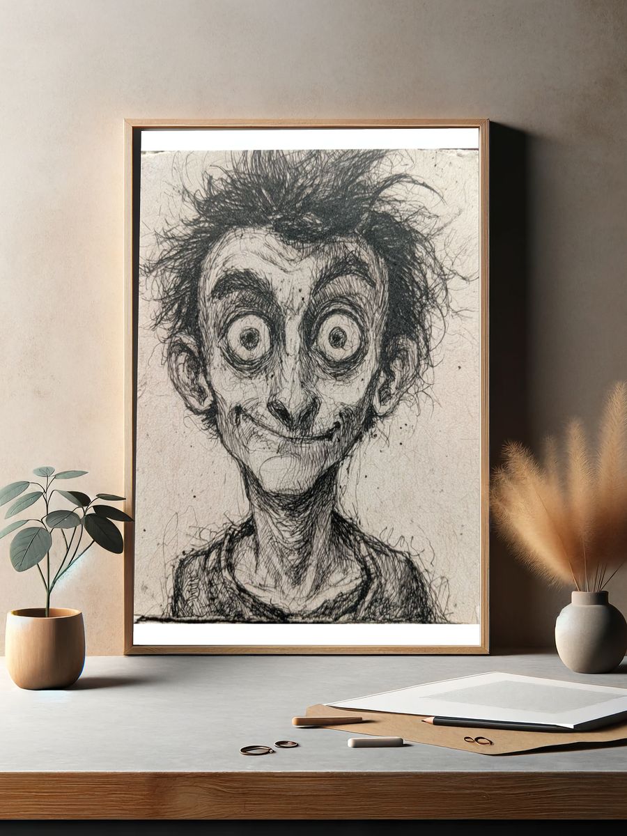 Eerie Sketch Portrait Print. — room view 2