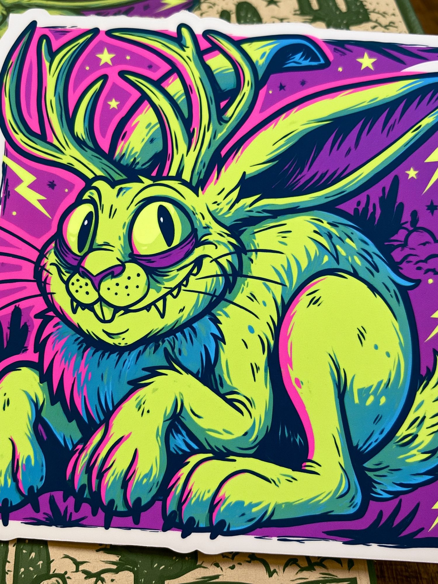 Neon Rabbit Cartoon Poster. poster detail
