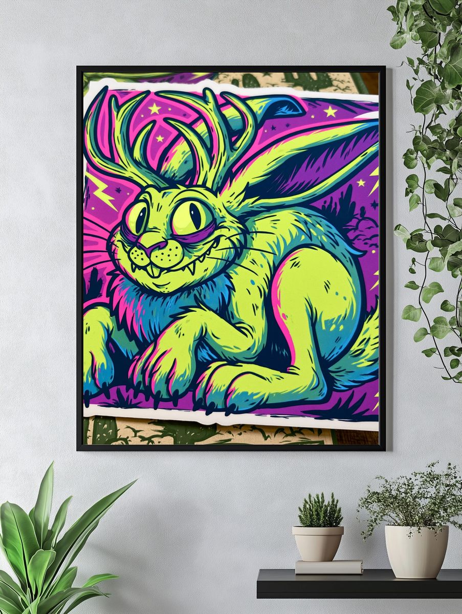 Neon Rabbit Cartoon Poster. — room view 4