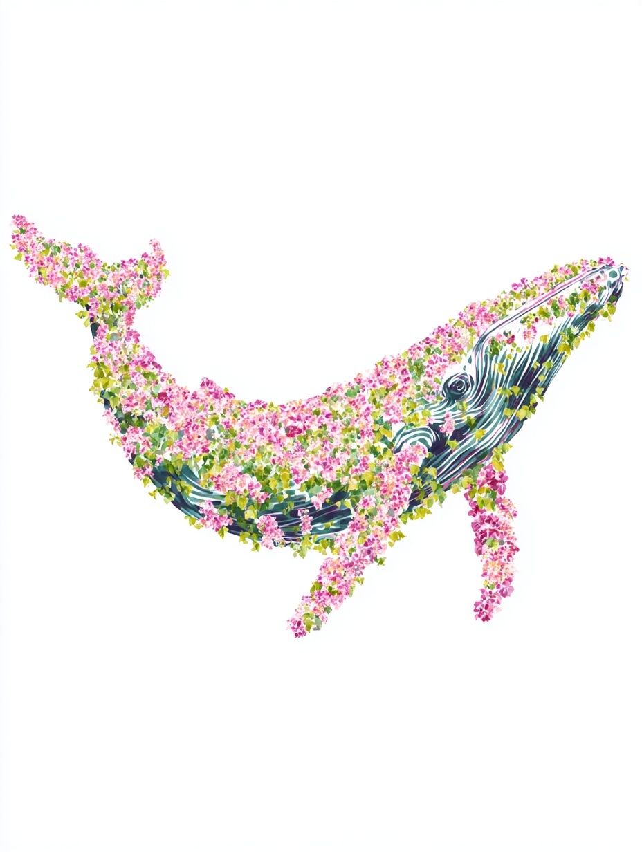 Floral Whale Illustration Poster. poster detail