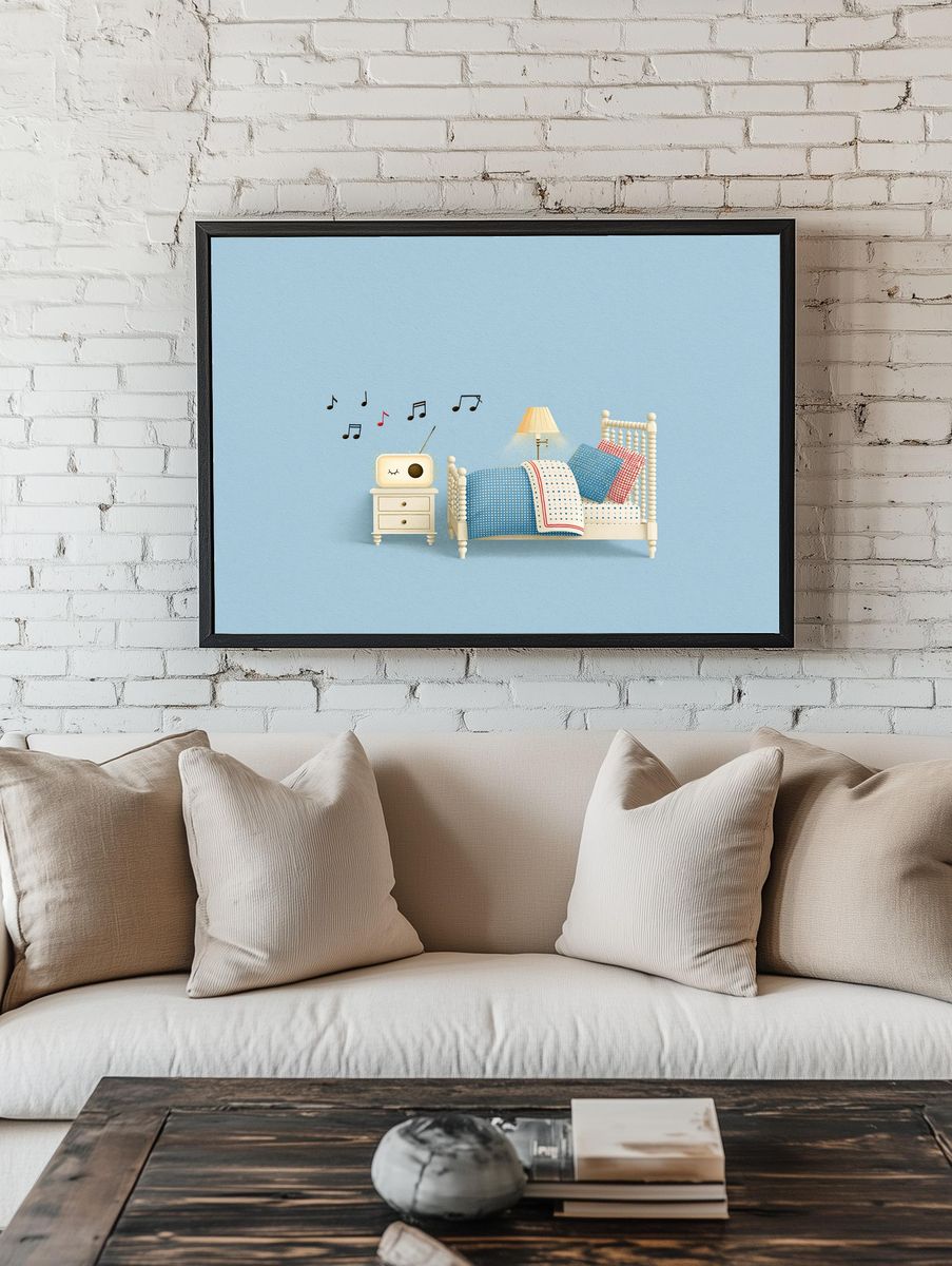 Whimsical Bedroom Music Illustration Poster. room preview