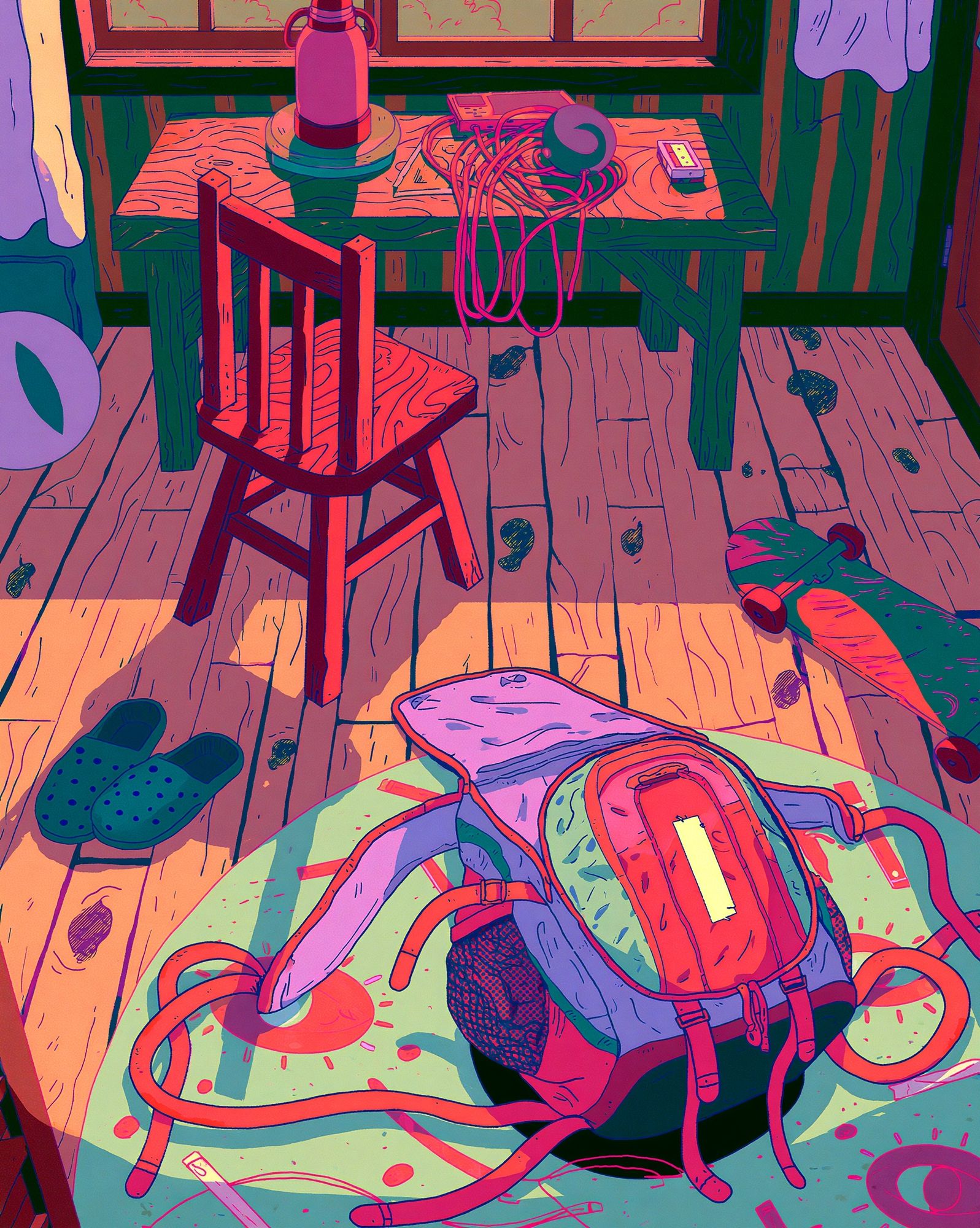 Backpack Room Illustration Poster. poster — illustration art
