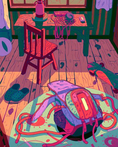 Backpack Room Illustration Poster.