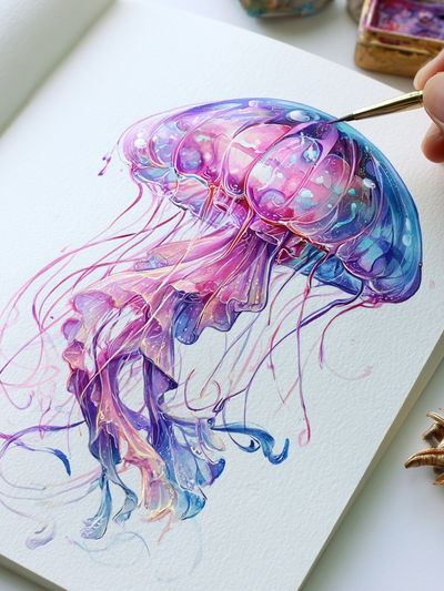 Neon Jellyfish Illustration Poster. poster