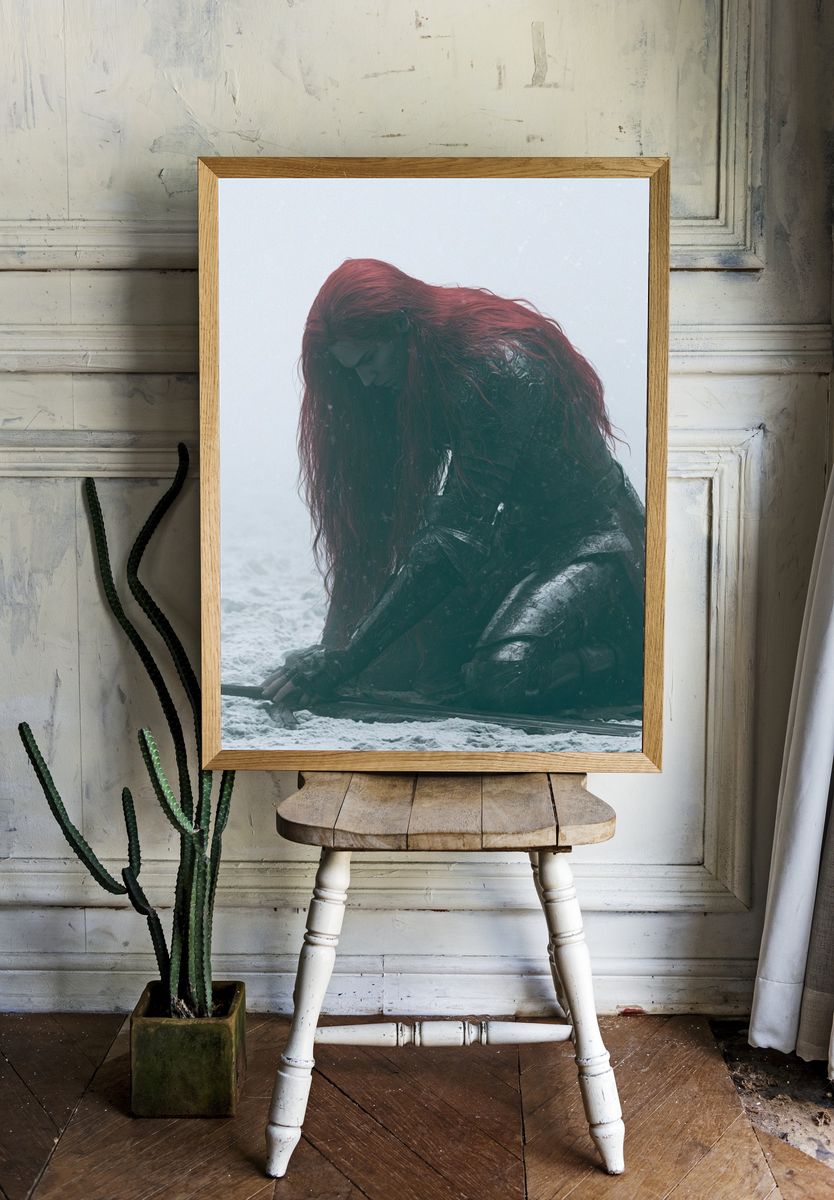 Red-Haired Warrior Portrait Print. room preview