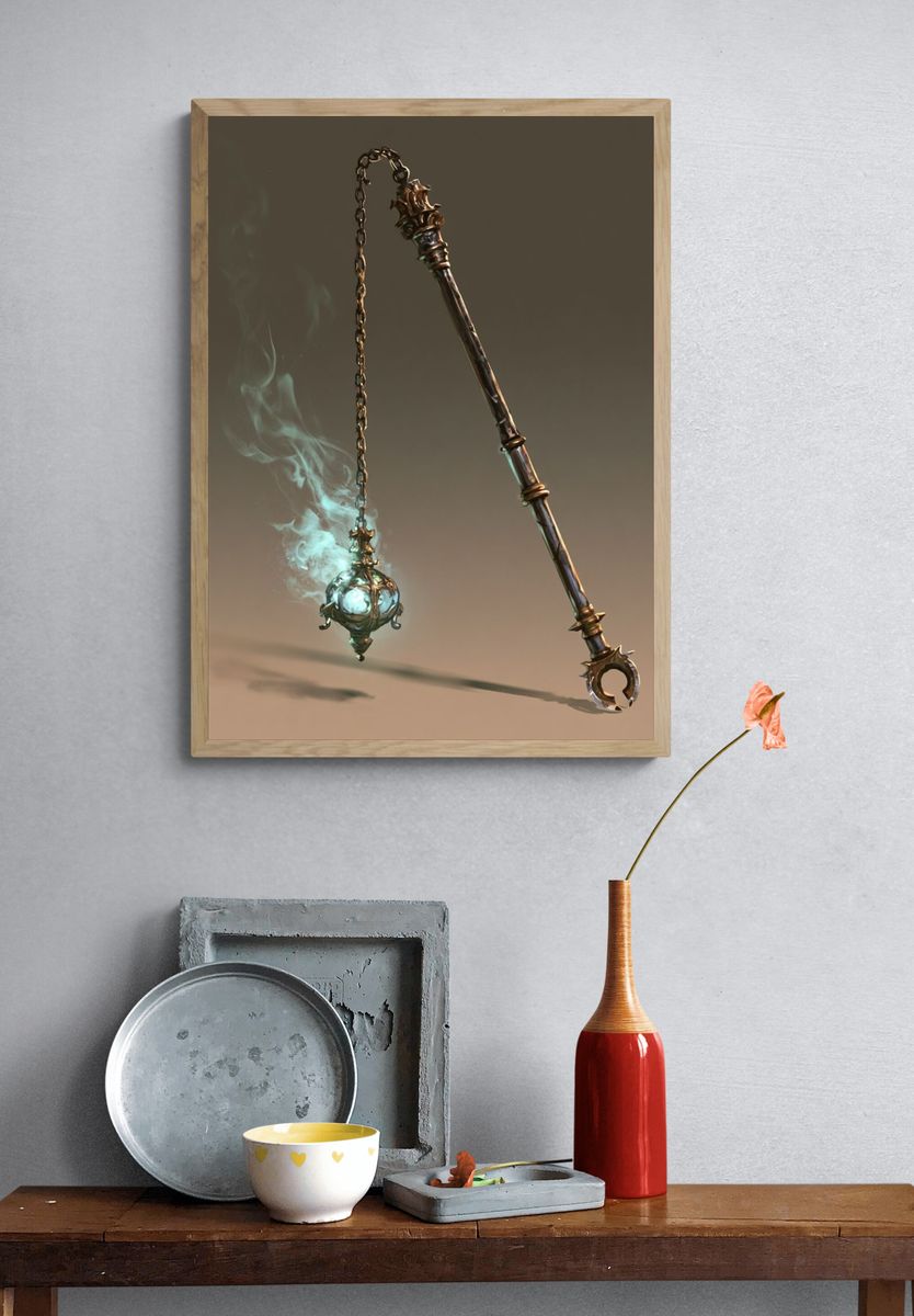 Mystic Staff and Lantern Illustration Poster. — room view 3