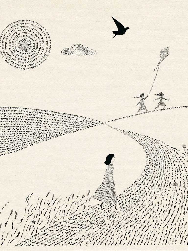 Dreamlike Field Walk Illustration Poster. poster detail