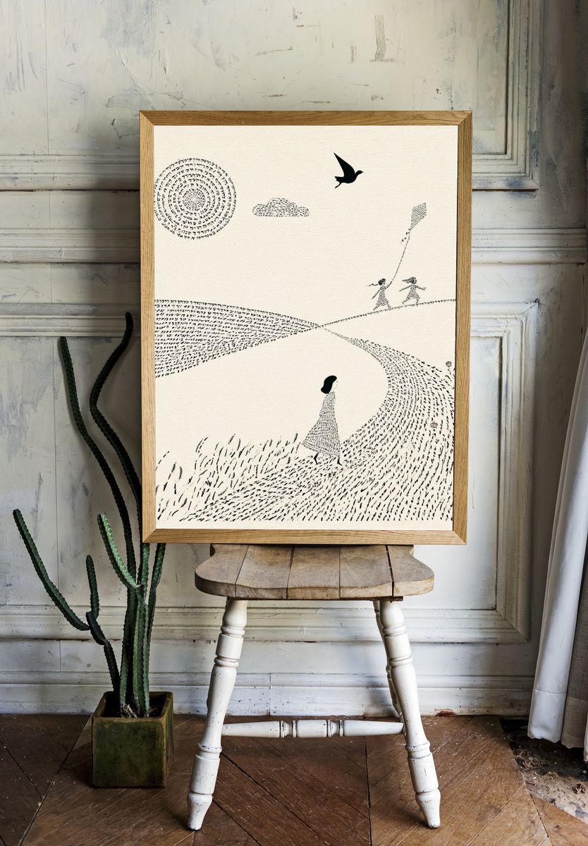Dreamlike Field Walk Illustration Poster. — room view 1