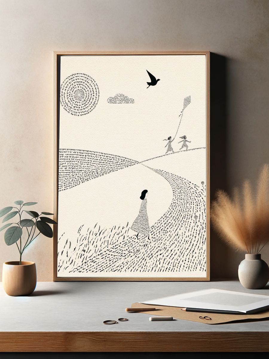 Dreamlike Field Walk Illustration Poster. — room view 2