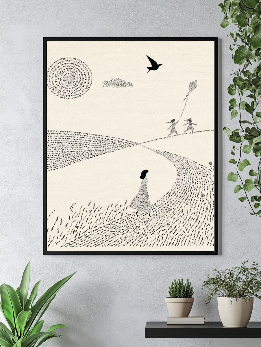 Dreamlike Field Walk Illustration Poster. — room view 4