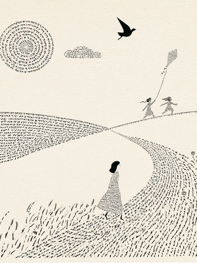 Dreamlike Field Walk Illustration Poster. poster