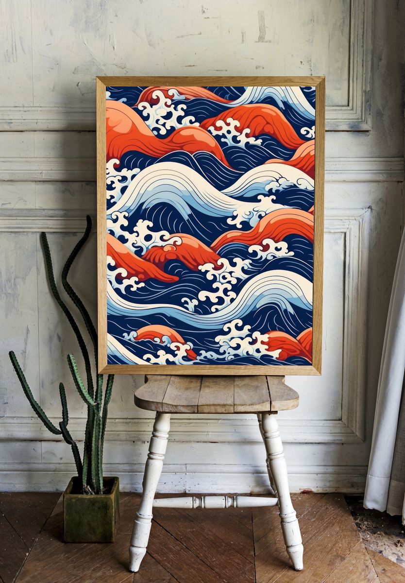 Ocean Waves Illustration Poster. room preview