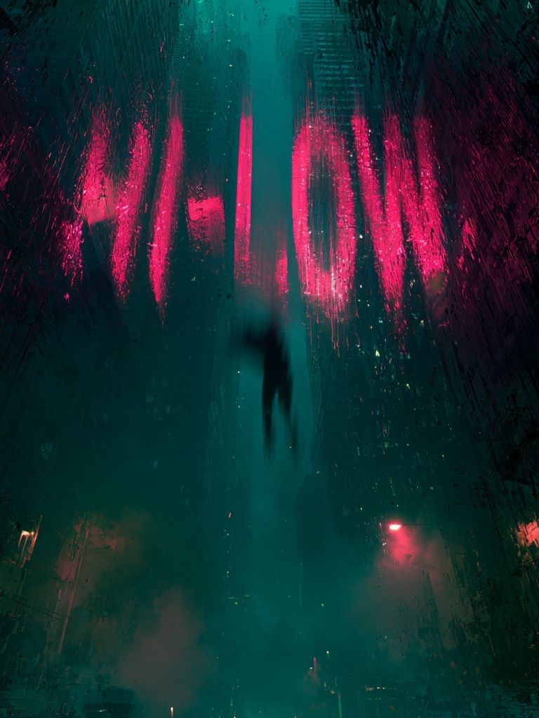 Neon City Descent Poster. poster — illustration art