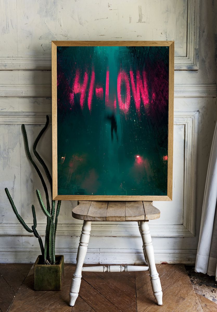 Neon City Descent Poster. — room view 1