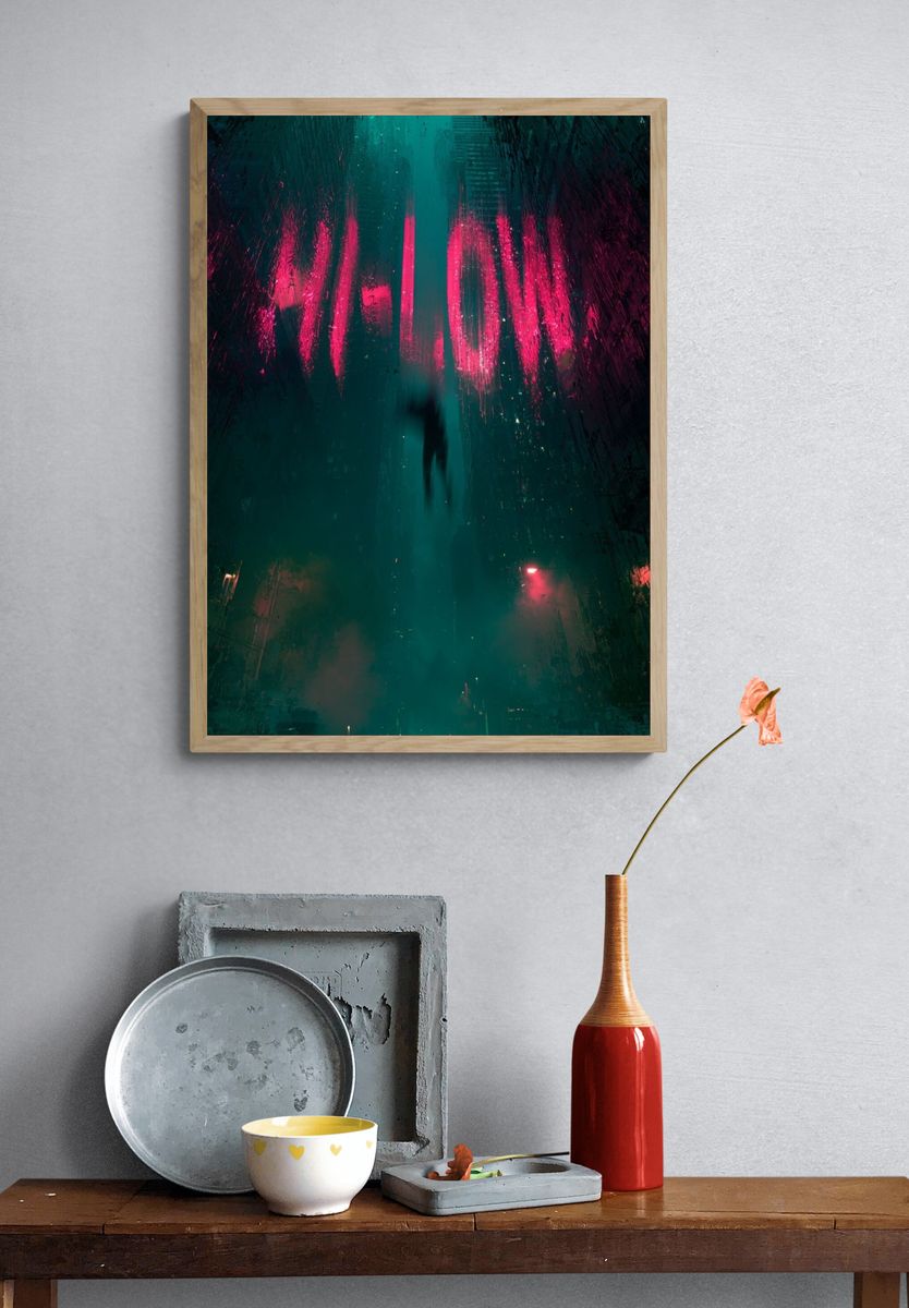 Neon City Descent Poster. — room view 3