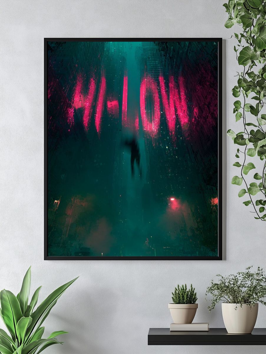 Neon City Descent Poster. — room view 4