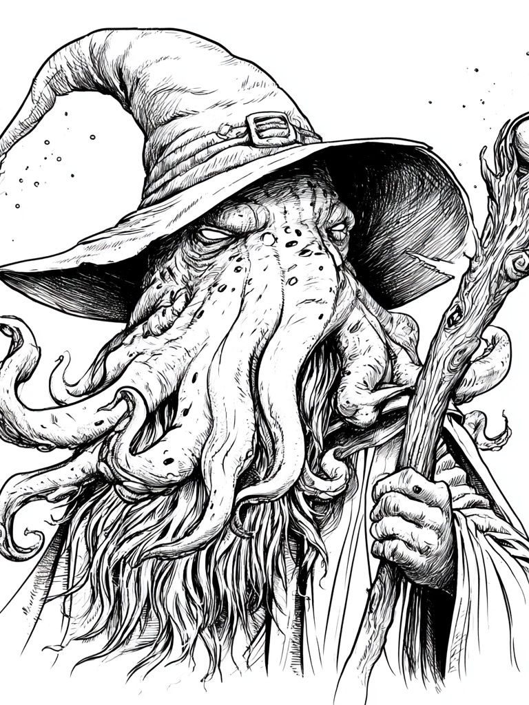 Cthulhu Wizard Ink Print. poster — illustration art