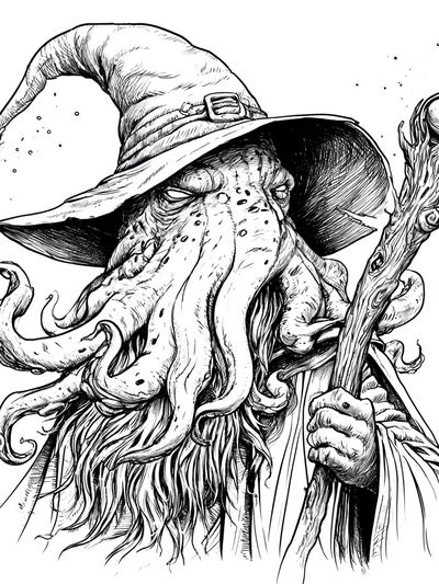 Cthulhu Wizard Ink Print. poster