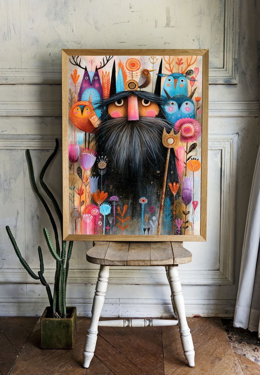 Whimsical Owl Folk Art Poster. room preview