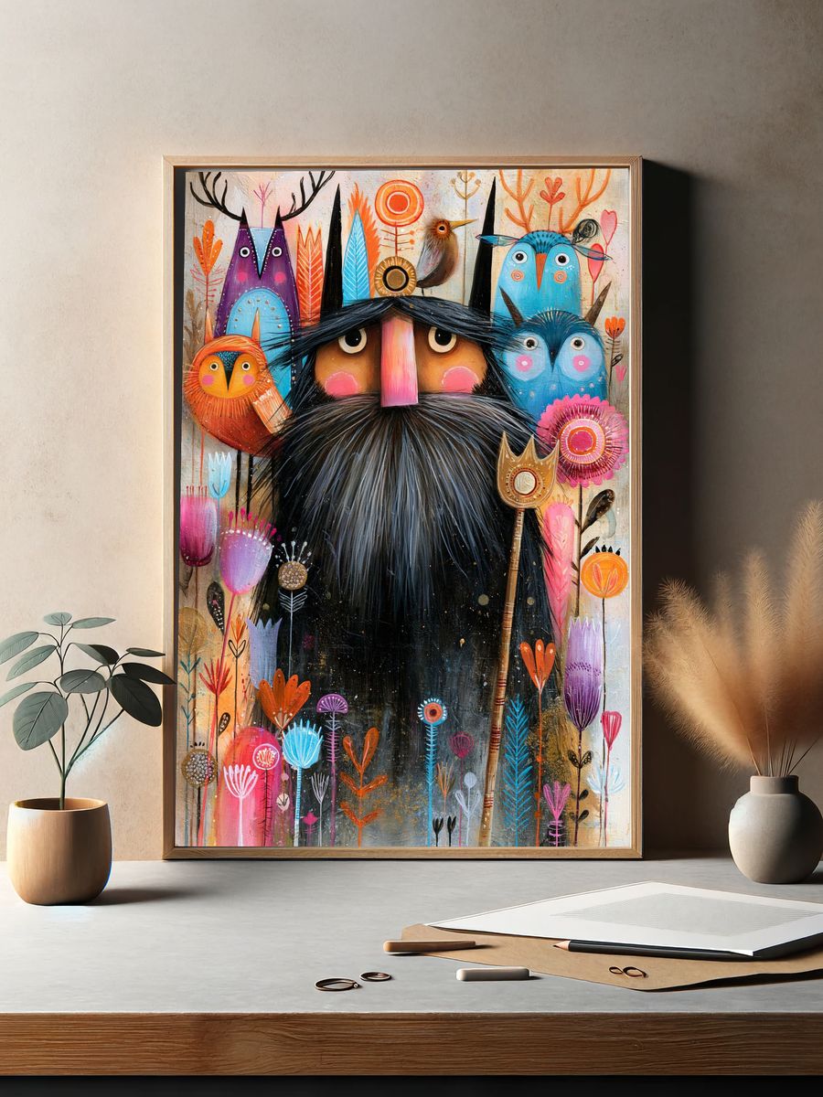 Whimsical Owl Folk Art Poster. — room view 2