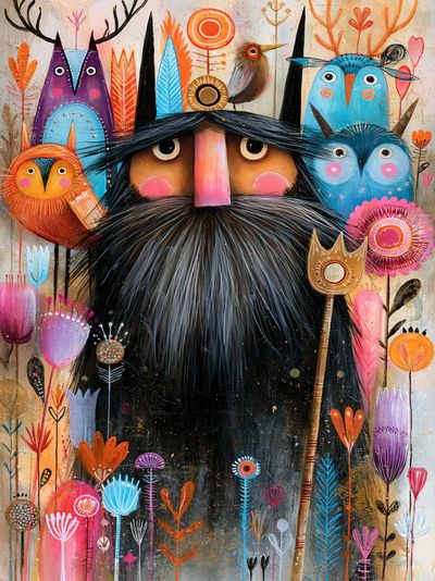Whimsical Owl Folk Art Poster. poster print