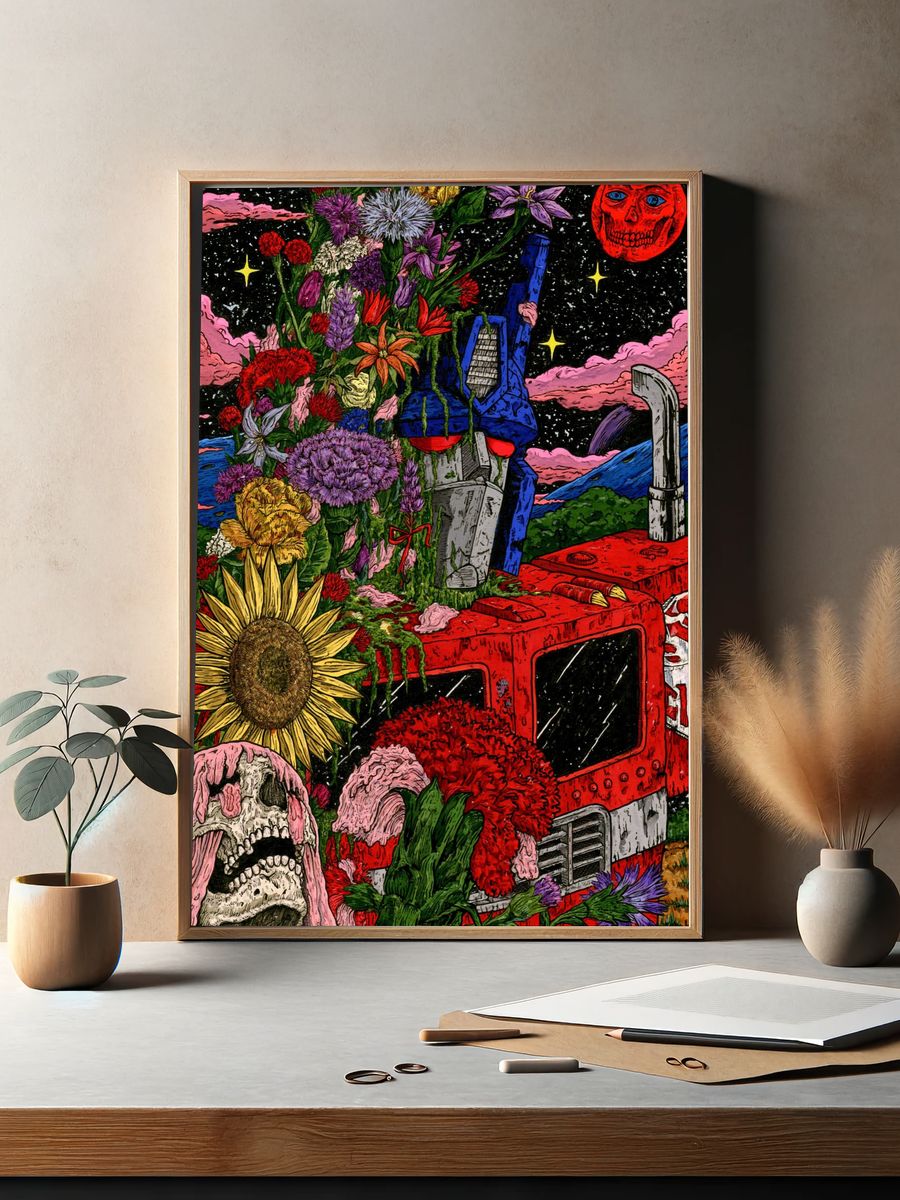 Surreal Floral Skullscape Print. — room view 2