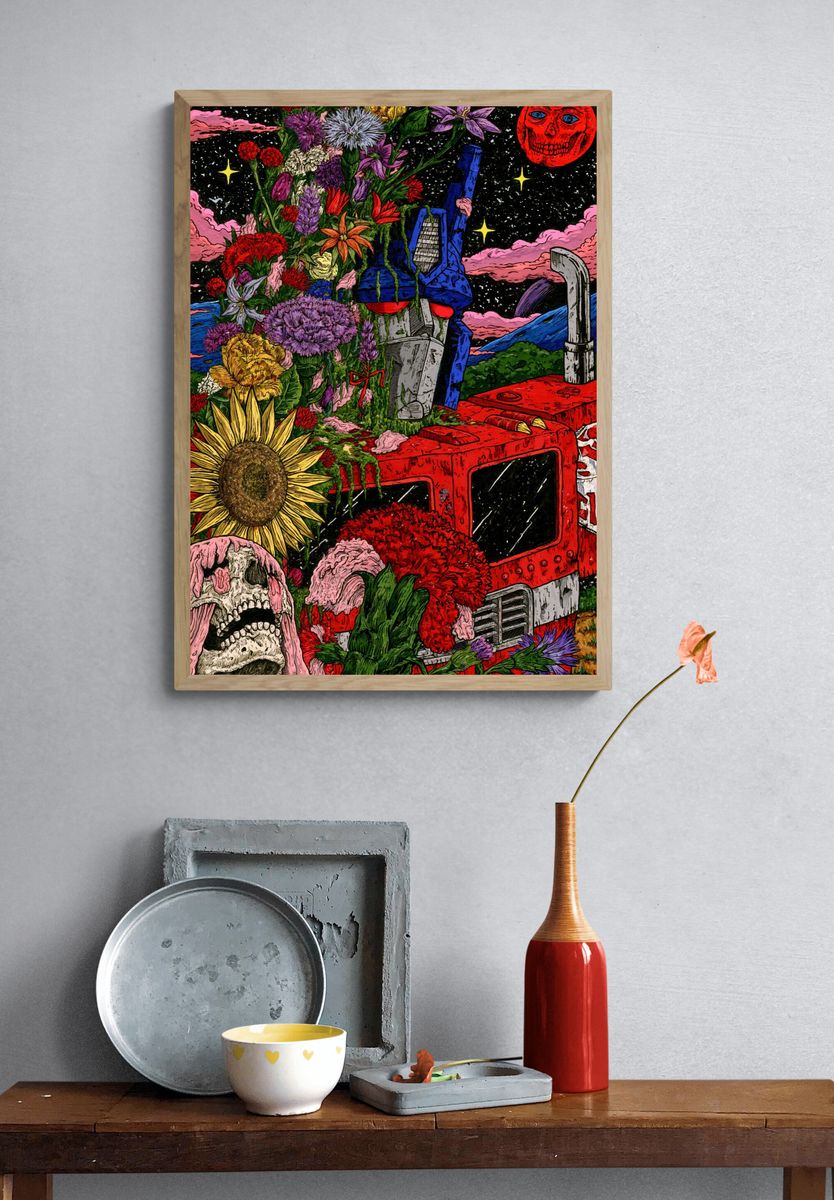 Surreal Floral Skullscape Print. — room view 3