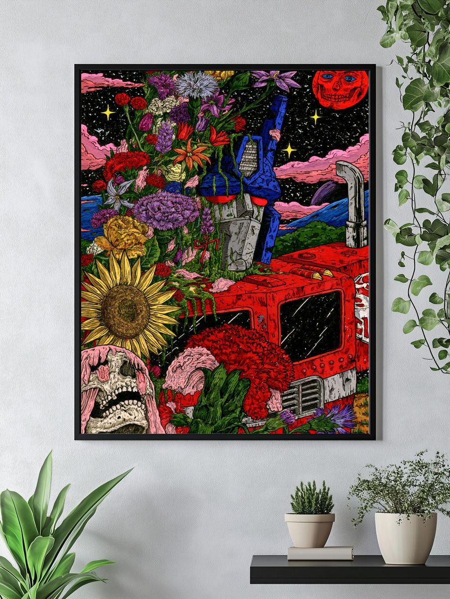 Surreal Floral Skullscape Print. — room view 4