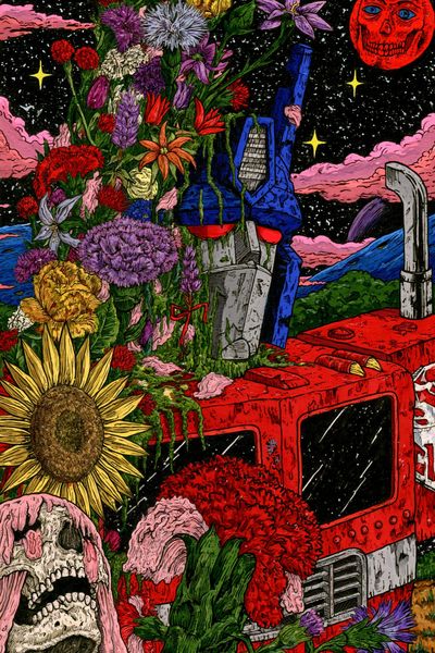 Surreal Floral Skullscape Print.