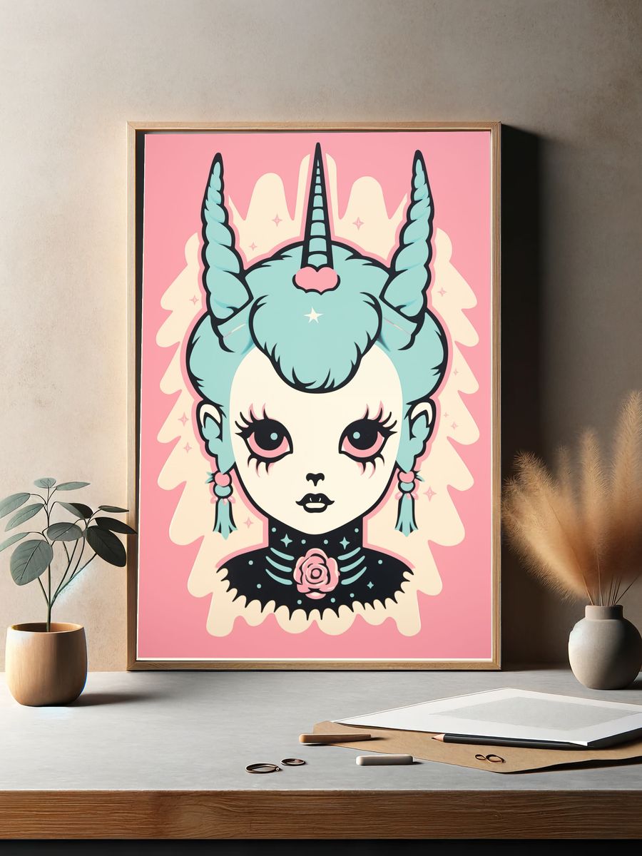 Pastel Unicorn Girl Illustration Poster. — room view 2