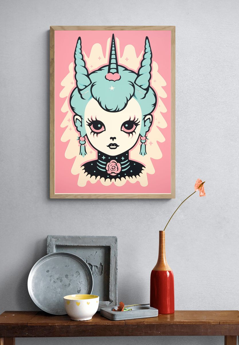 Pastel Unicorn Girl Illustration Poster. — room view 3