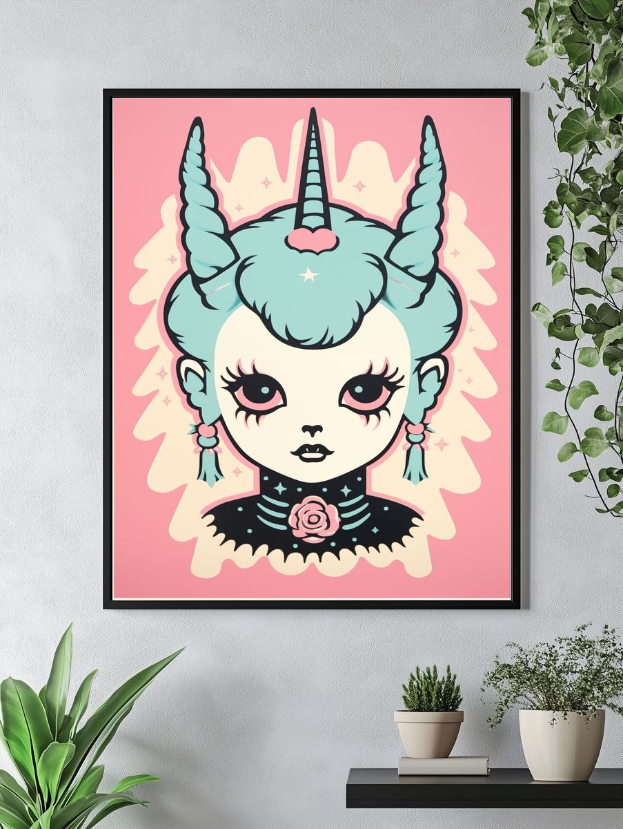 Pastel Unicorn Girl Illustration Poster. — room view 4