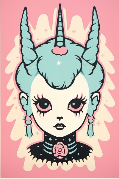 Pastel Unicorn Girl Illustration Poster. poster