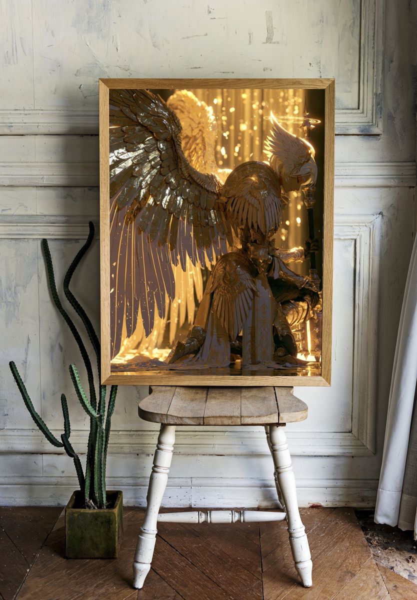 Golden Angel Fantasy Illustration Poster. — room view 1